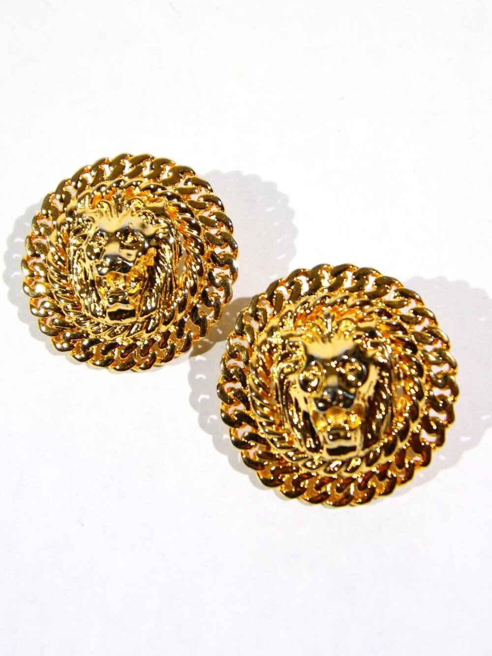 Vintage 1980s Gold Tone Lion Heads Post Back Earrings